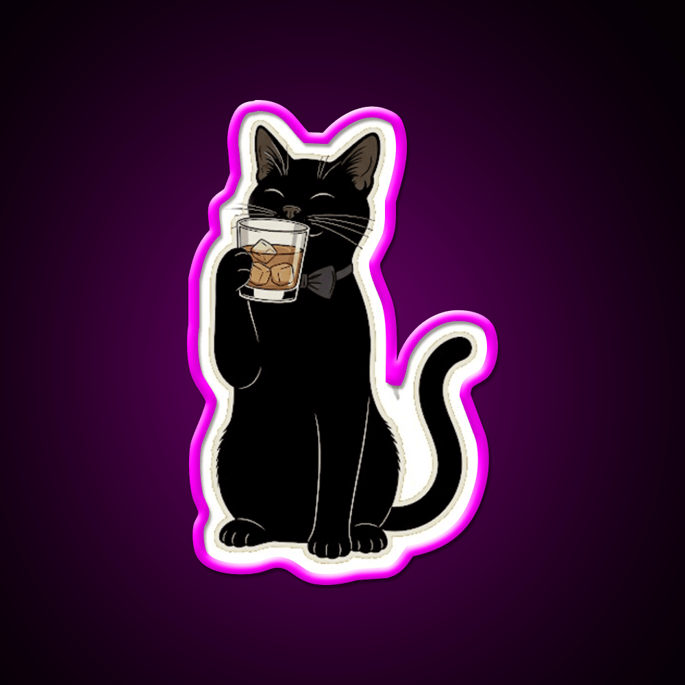 Cat Drinking Whiskey Drink Bar Led Neon Sign Rgb Color - Shineneon