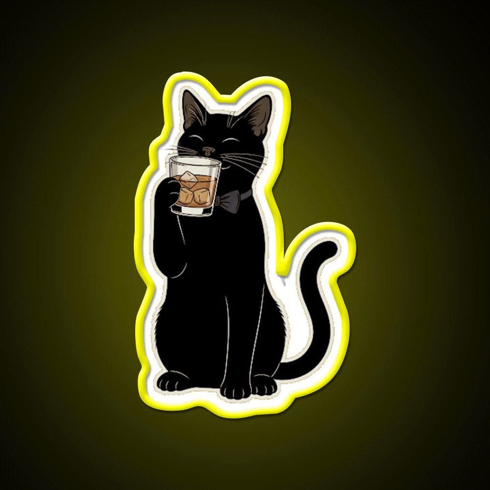 Cat Drinking Whiskey Drink Bar Led Neon Sign Rgb Color