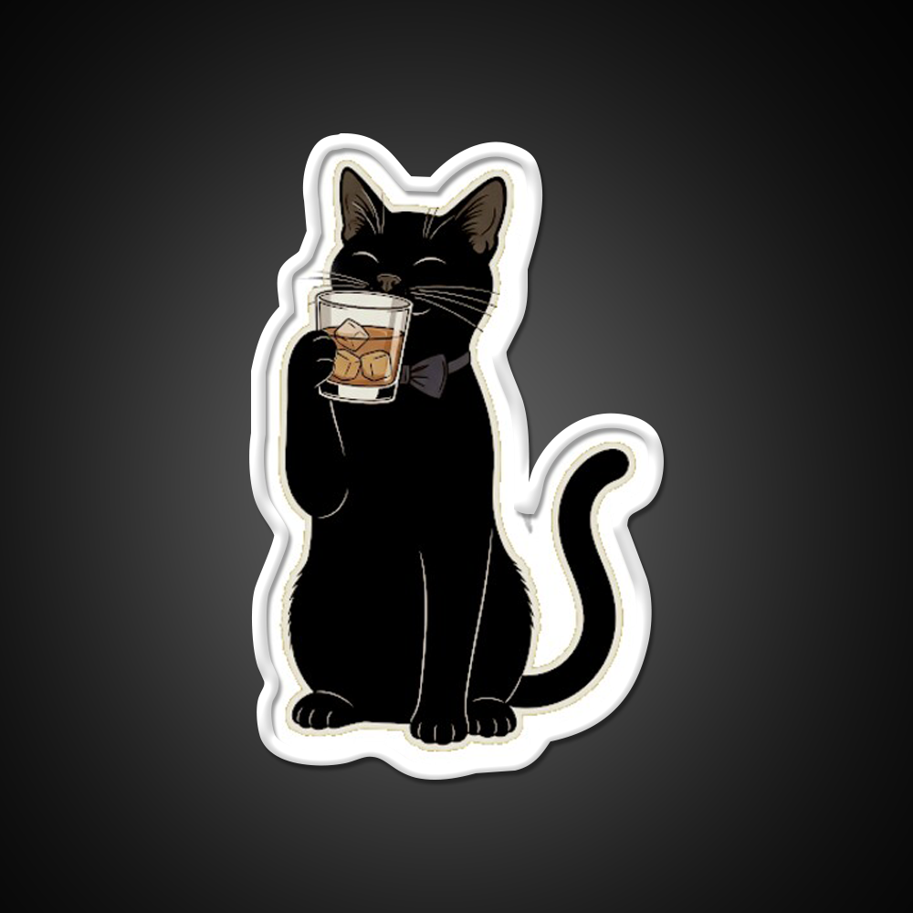 Cat Drinking Whiskey Drink Bar Led Neon Sign Rgb Color