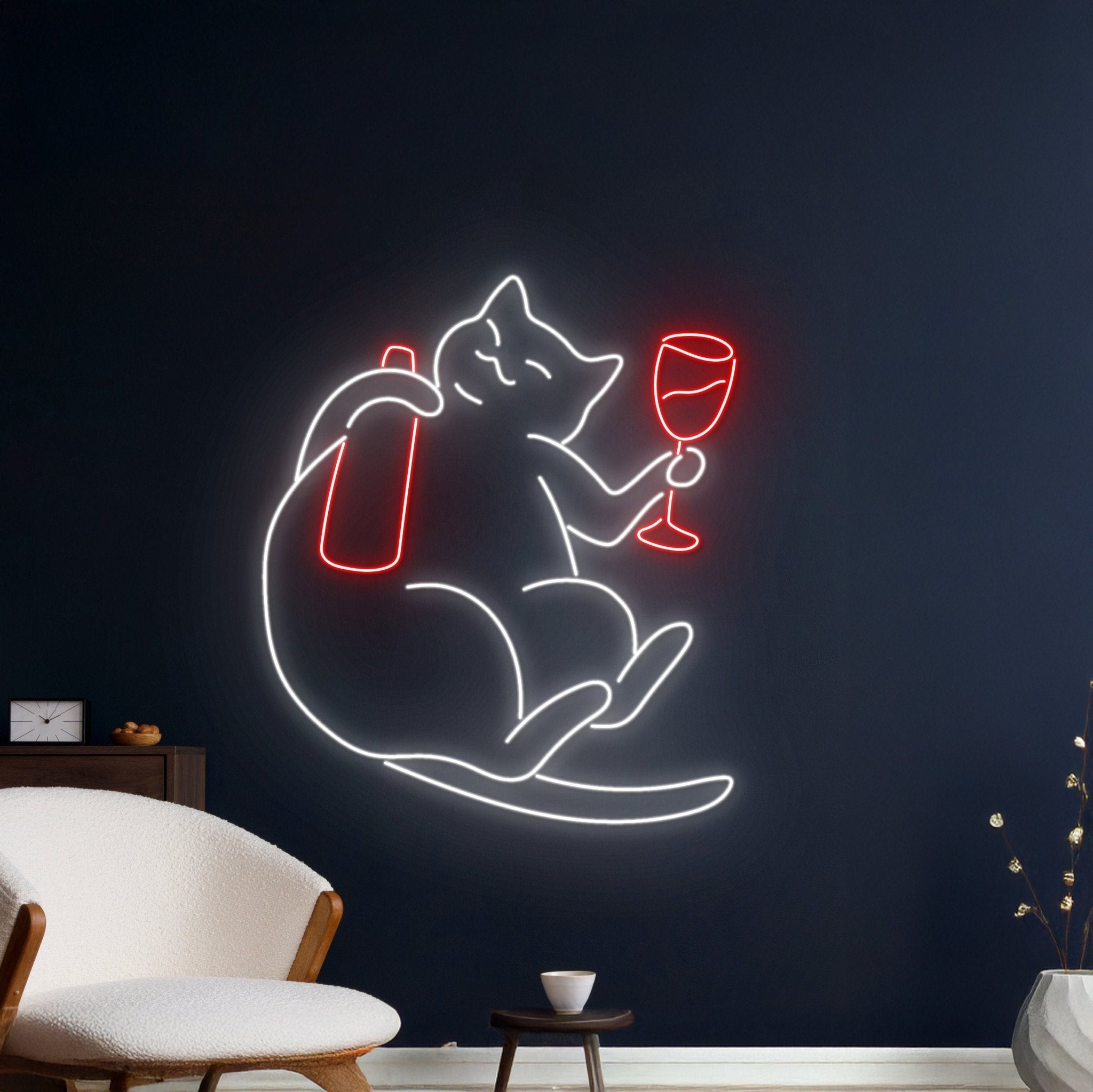 Cat Drinking Wine Neon Sign - Shineneon
