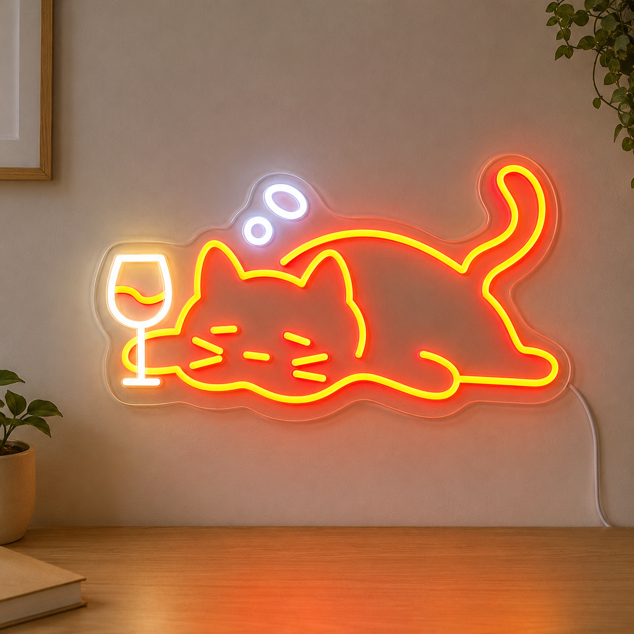 Cat Drinking Wine Neon Sign Drunk Cat LED Neon Sign Cute Wine main product image