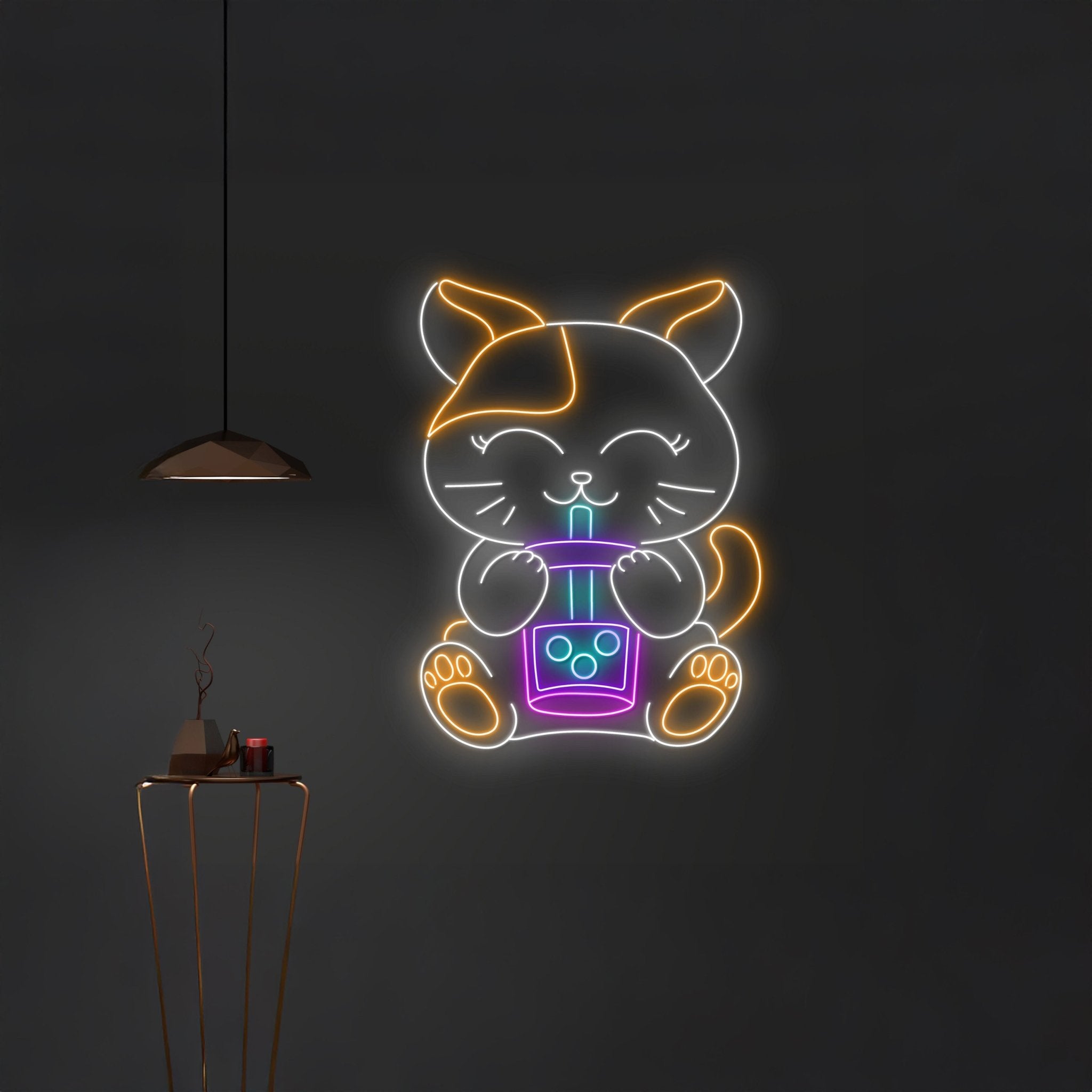 Cat Drinks Boba Tea Neon Sign - Shineneon
