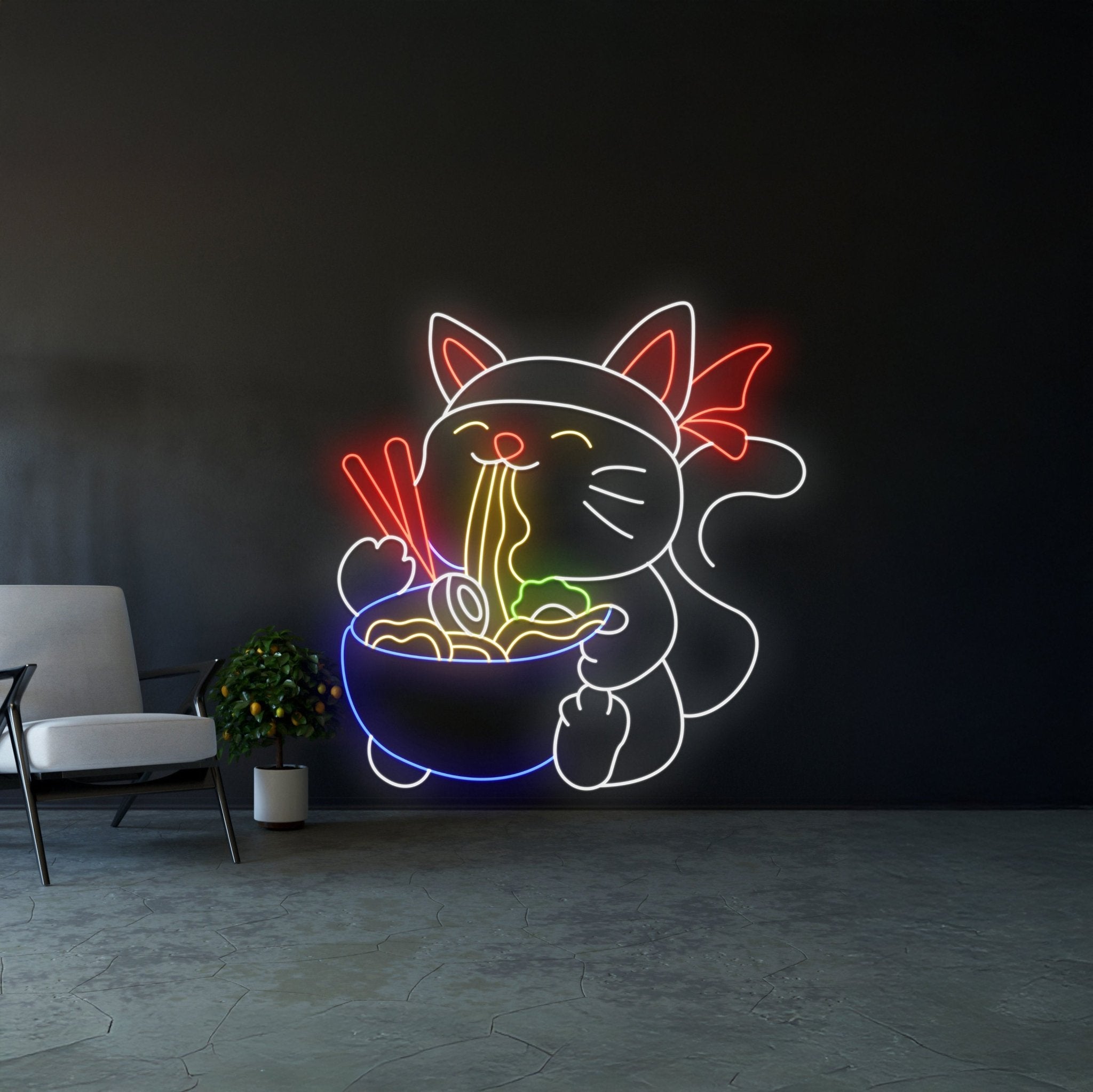 Cat Eating Ramen Led Neon Signs - Shineneon