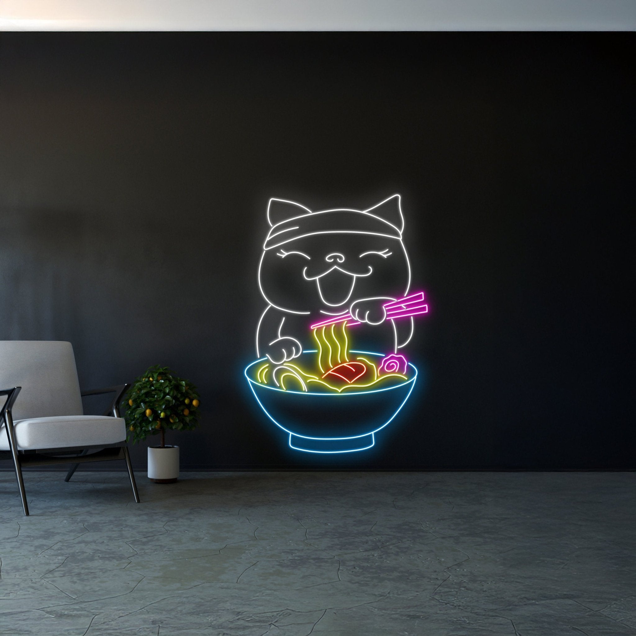 Cat Eating Ramen Noodles Led Neon Signs - Shineneon