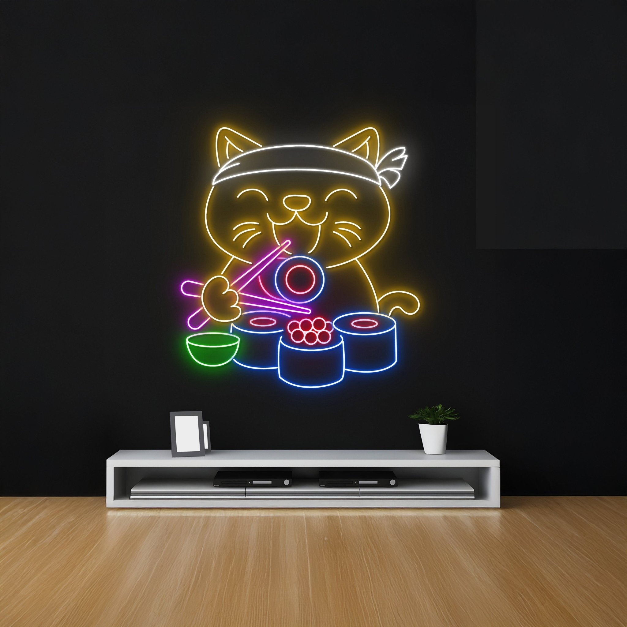 Cat Eating Sushi Neon Sign Restaurant Room Decor - Shineneon