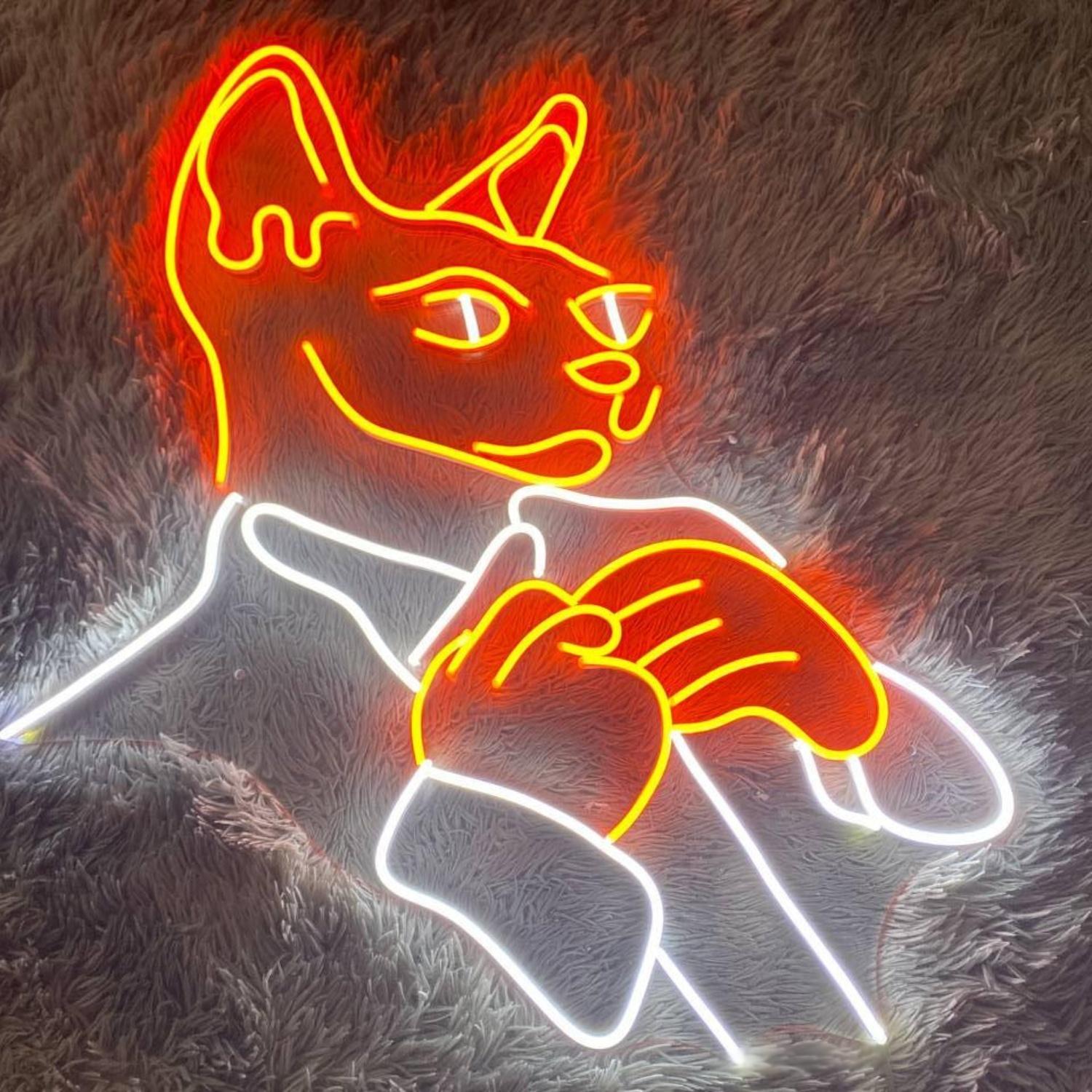 Cat God Red-White Playful Led Neon Sign For Indoor Home Bar Cafe | Shineneon