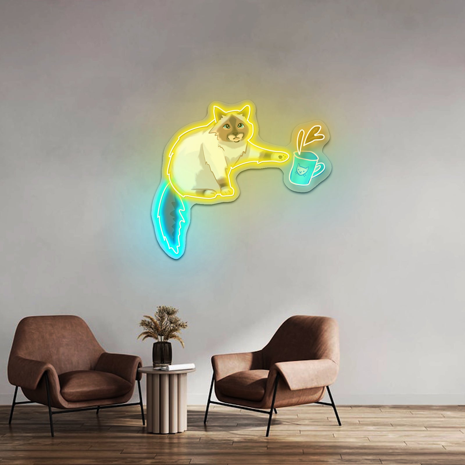Cat Knocking Over Coffee Neon Signs
