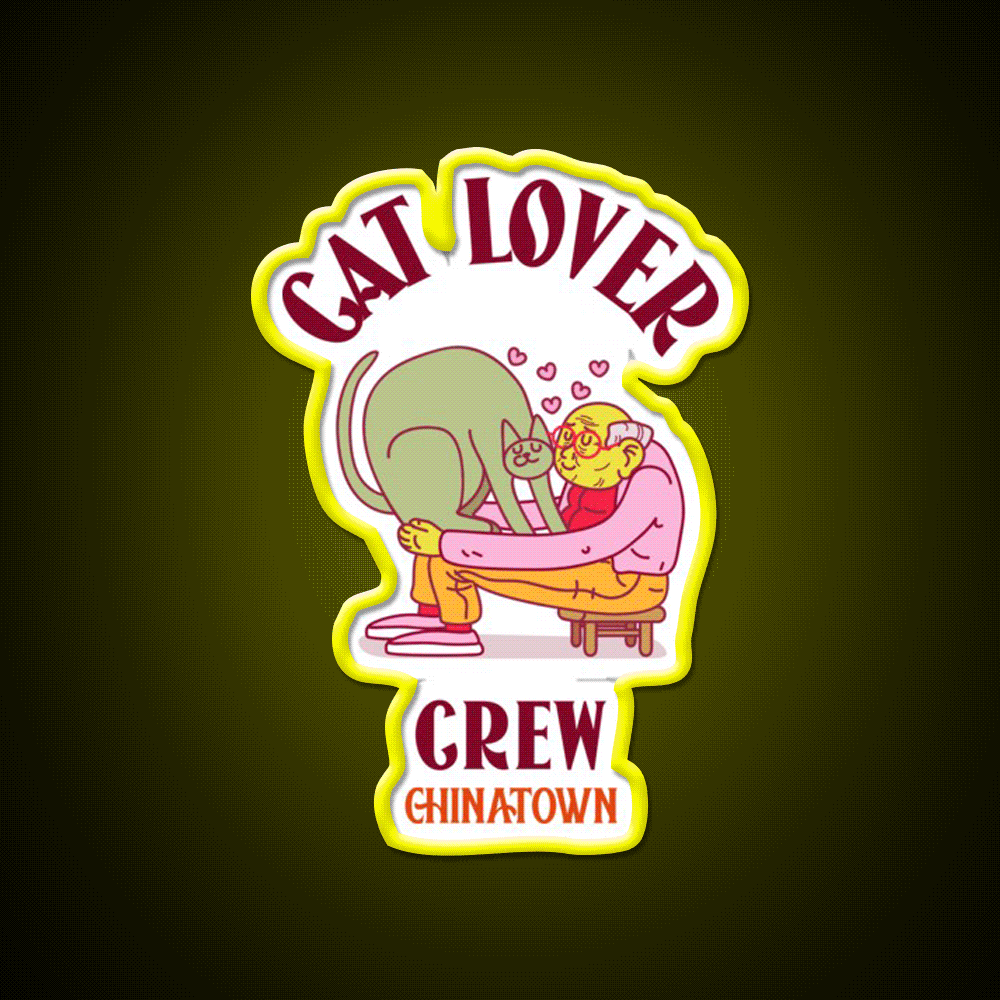 Cat Lover Crew Chinatown Asian Cultural Led Neon Sign Rgb Color - Custom LED neon sign front view