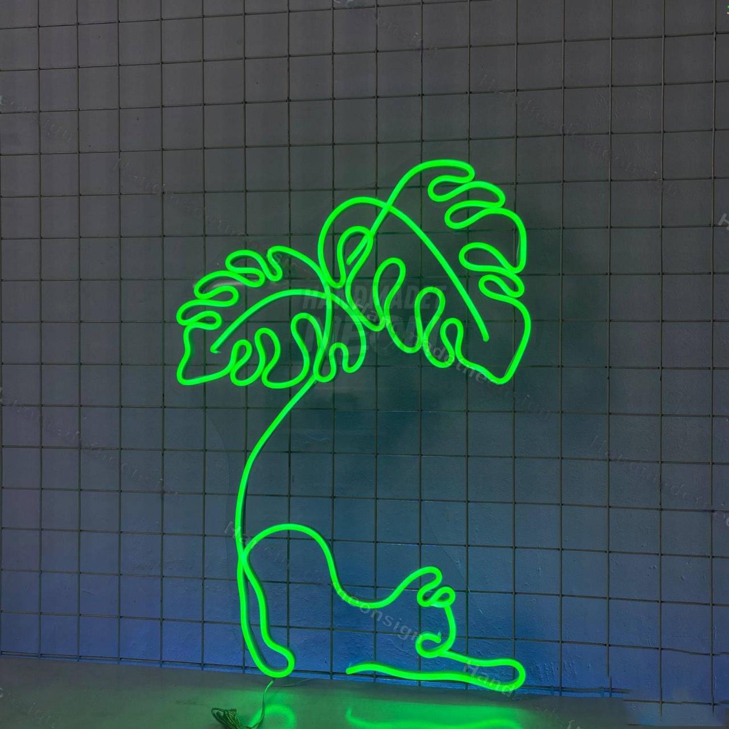 Cat Monstera Leaf Led Neon Sign | Shineneon