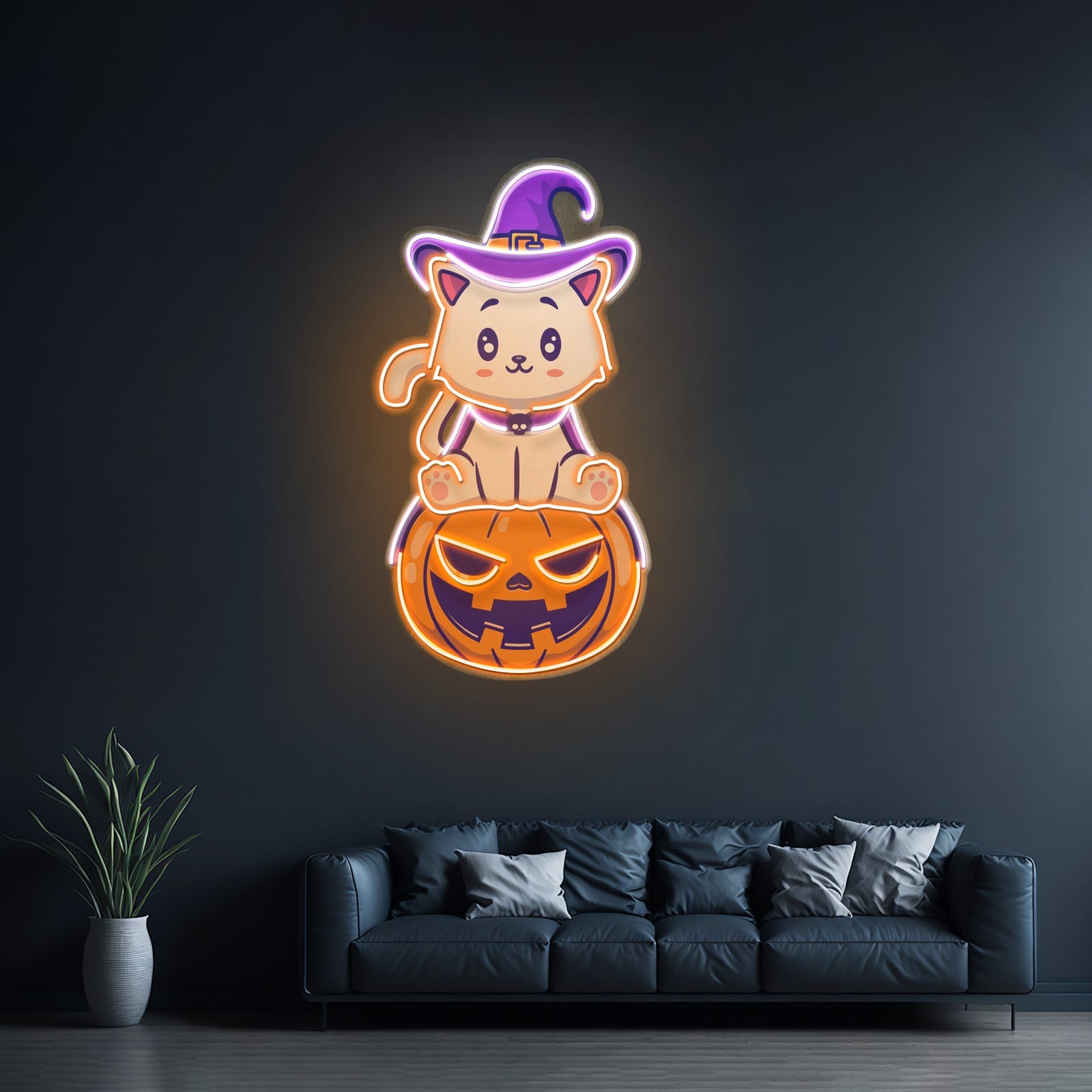 Cat On Pumpkin Led Neon Sign Light Custom Led Signs - Shineneon
