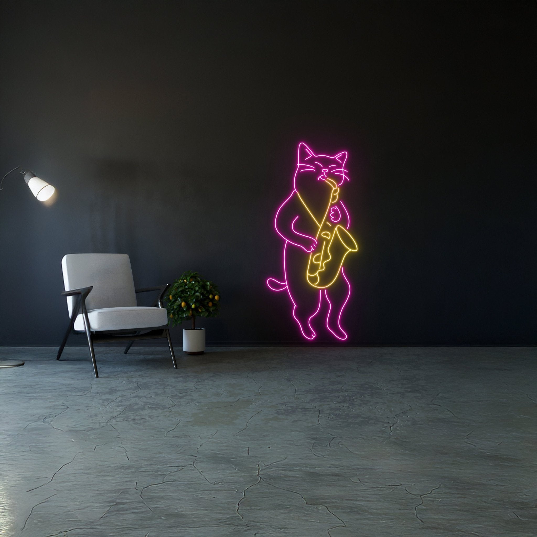 Cat Playing Saxophone Led Sign - Shineneon