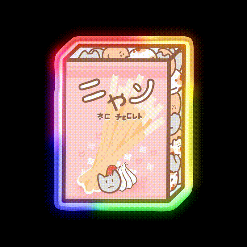 Cat Pocky Snack Food Led Neon Sign Rgb Color - LED neon sign close-up detail