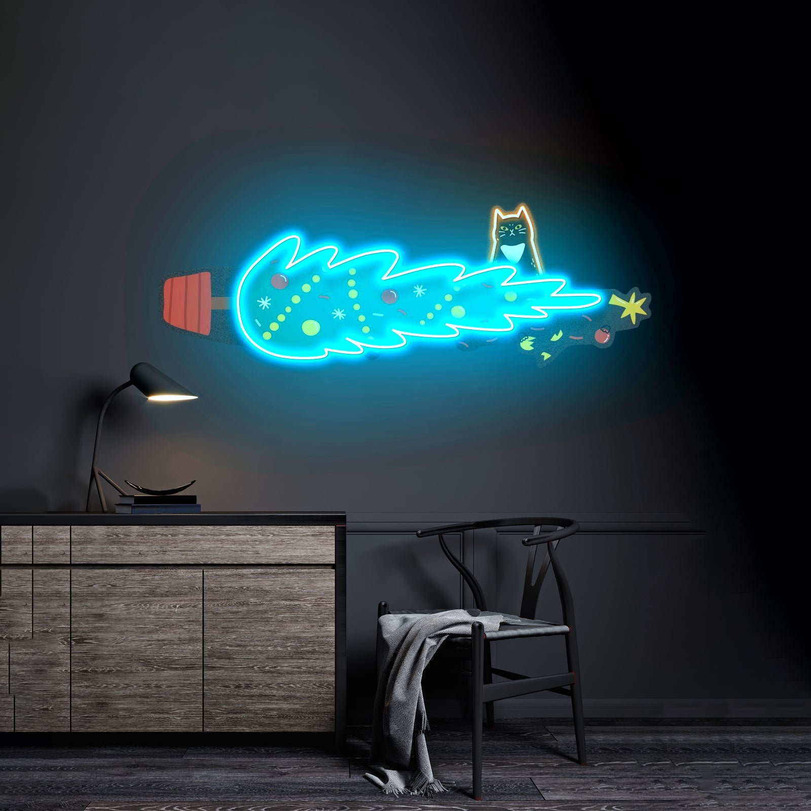 Cat Proof Christmas Tree Neon Sign Artwork For Sale