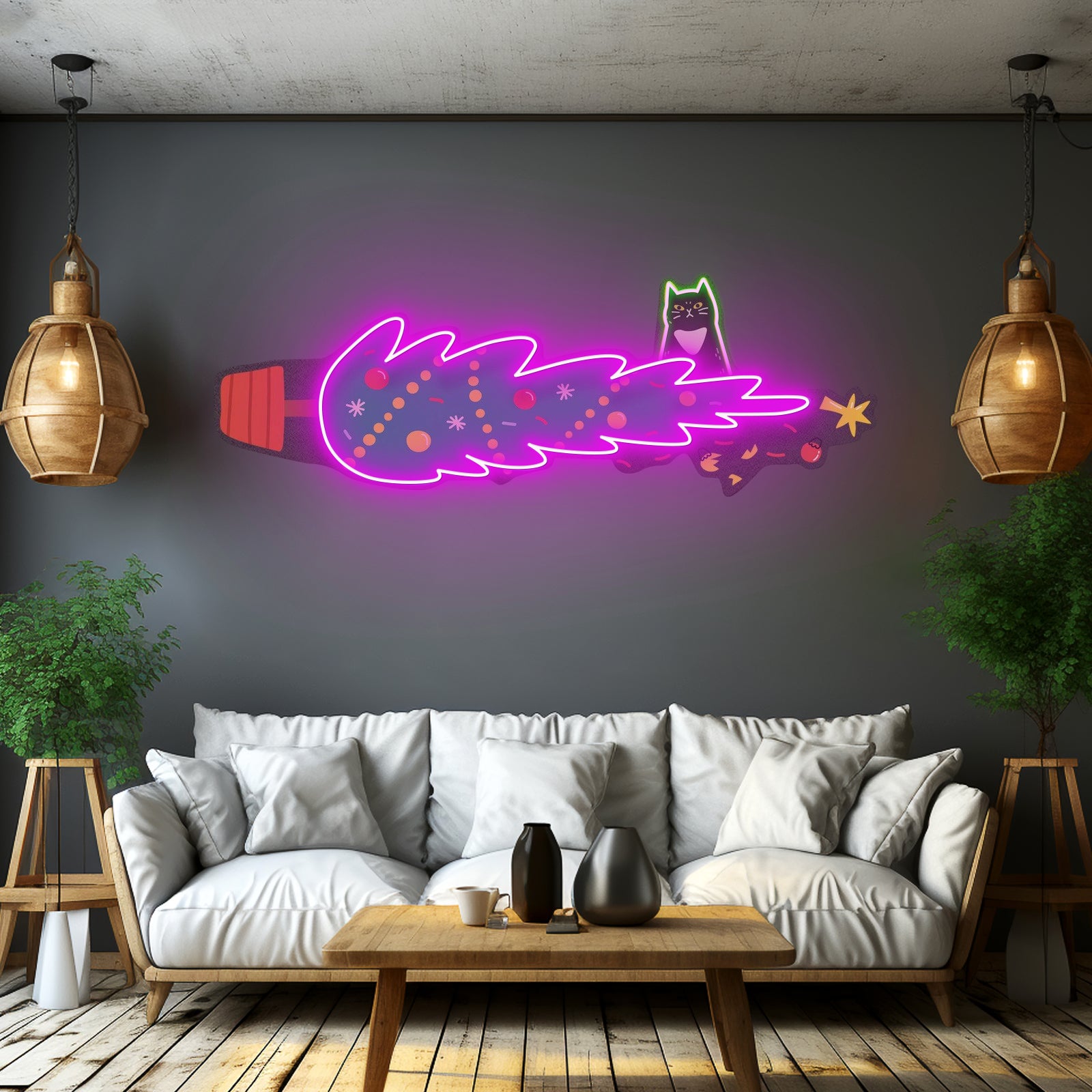 Cat Proof Christmas Tree Neon Sign Artwork For Sale