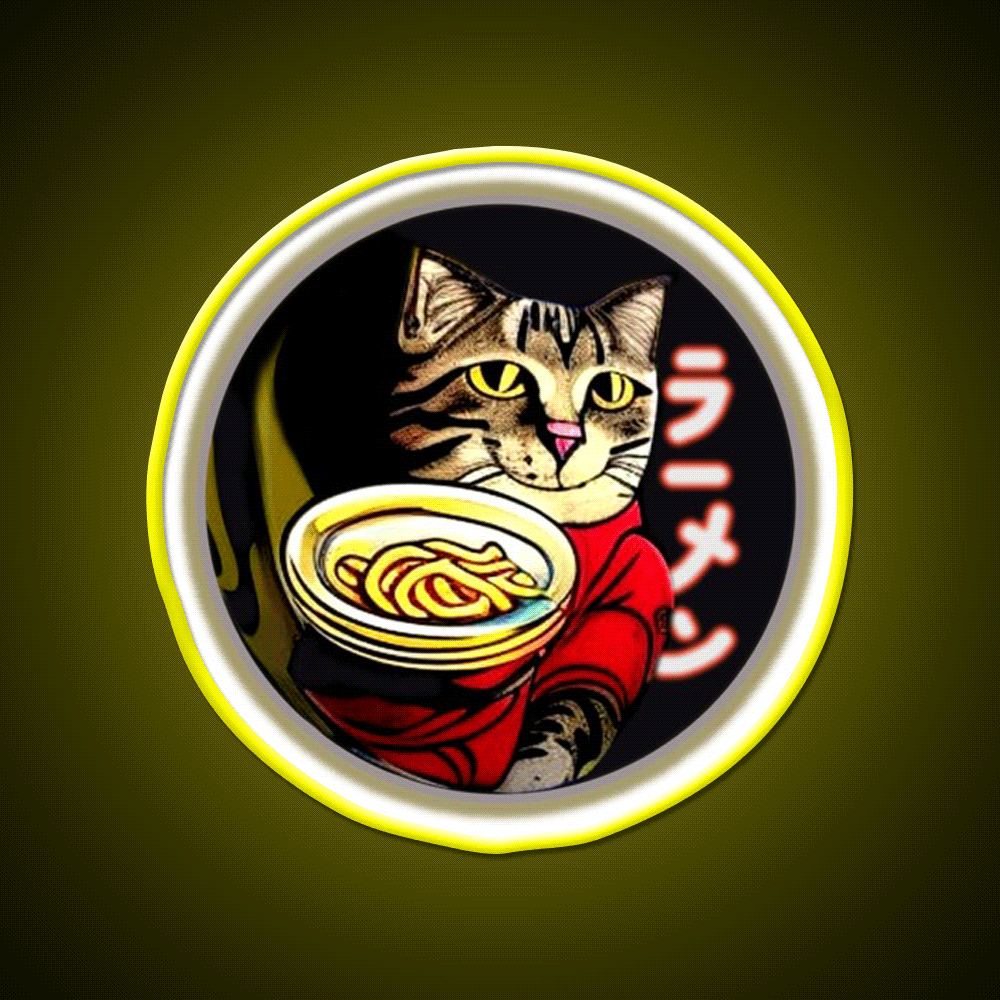Cat Ramen Asian Cultural Led Neon Sign Rgb Color - Custom LED neon sign front view