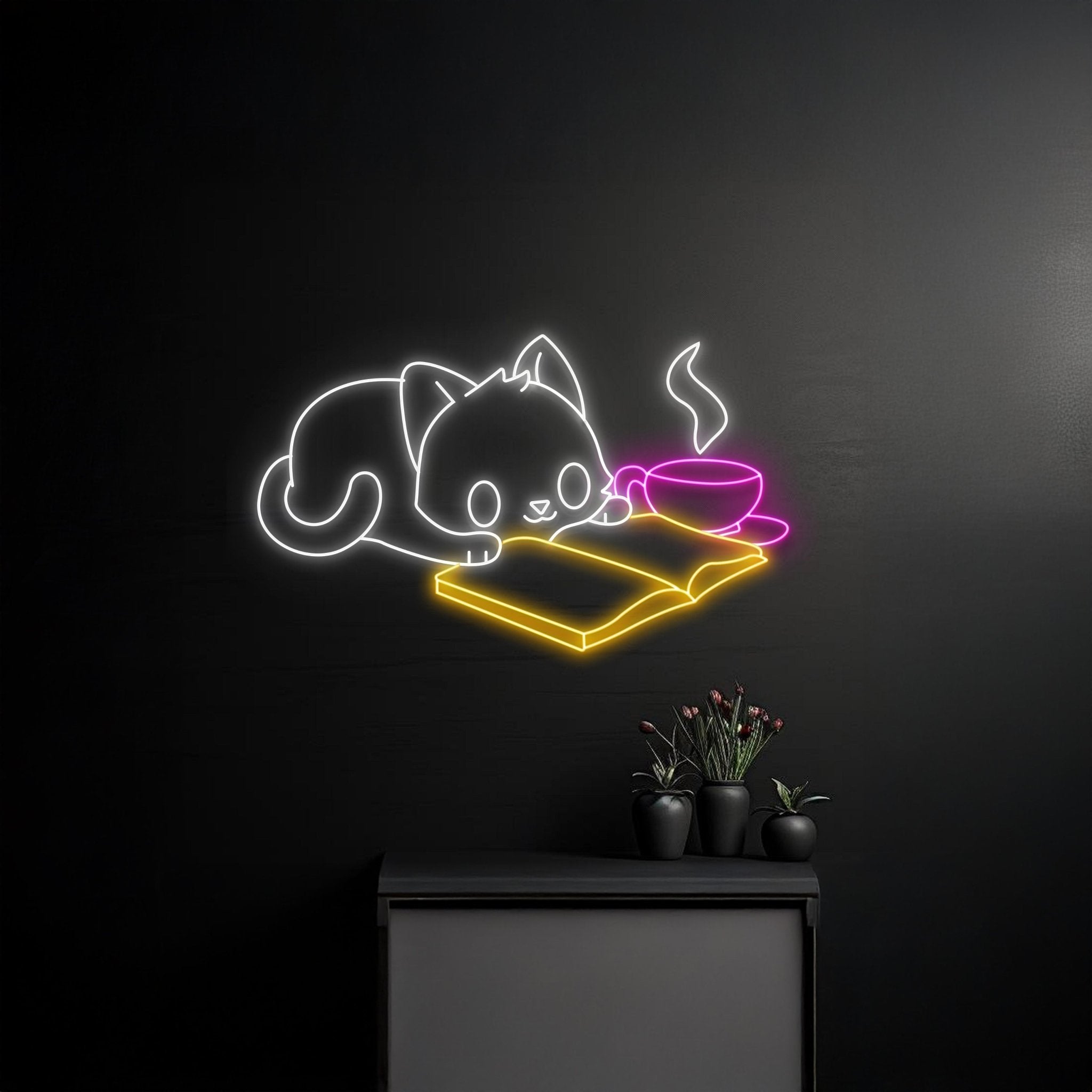 Cat Reading Book Neon Sign Reading Club Wall Neon Light - Shineneon