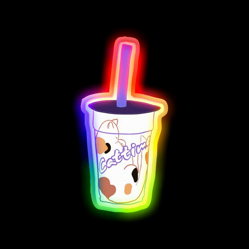 Cat Time Bubble Tea Led Neon Sign Chinese Food Rgb Color
