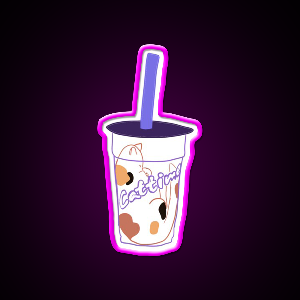 Cat Time Bubble Tea Led Neon Sign Chinese Food Rgb Color