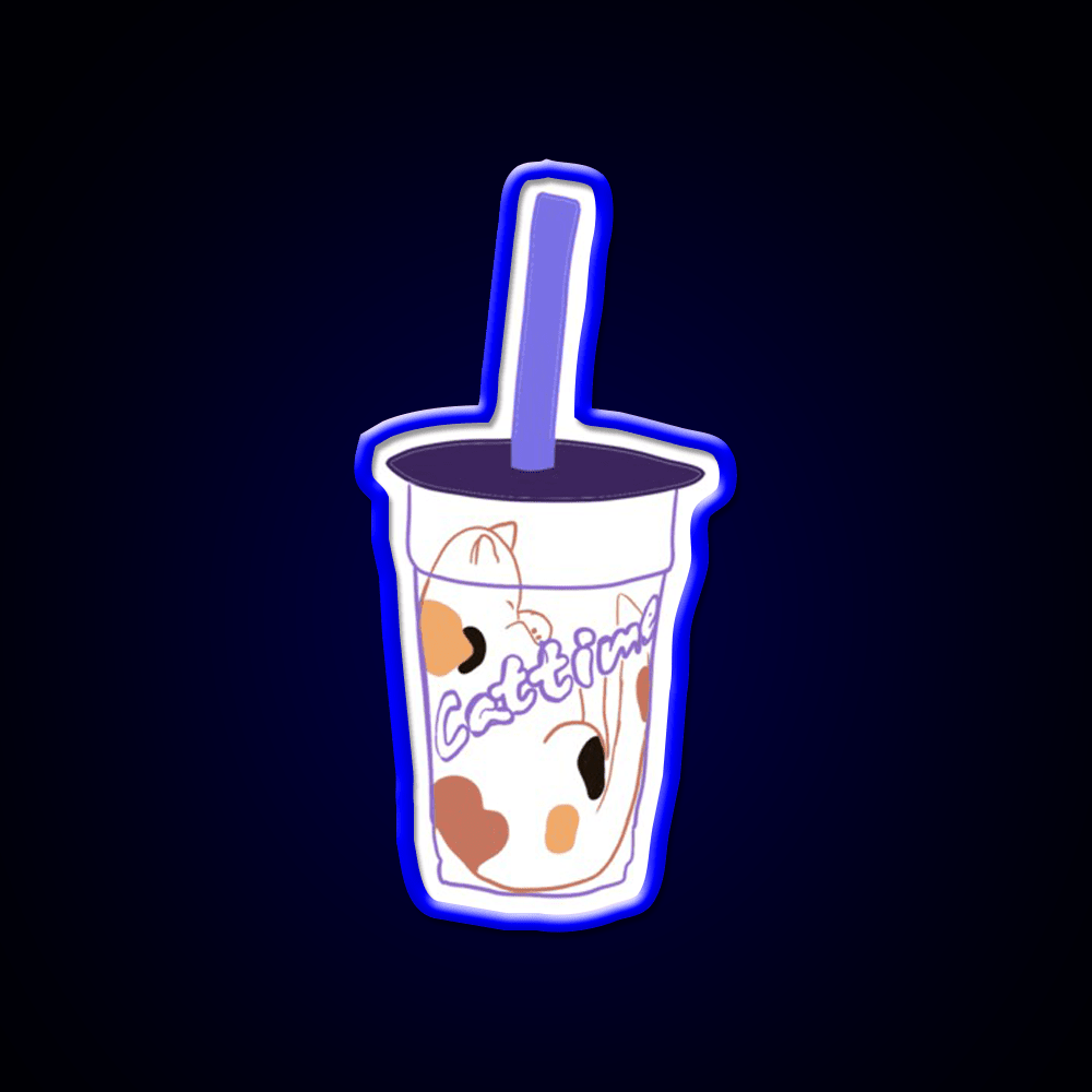 Cat Time Bubble Tea Led Neon Sign Chinese Food Rgb Color - Shineneon