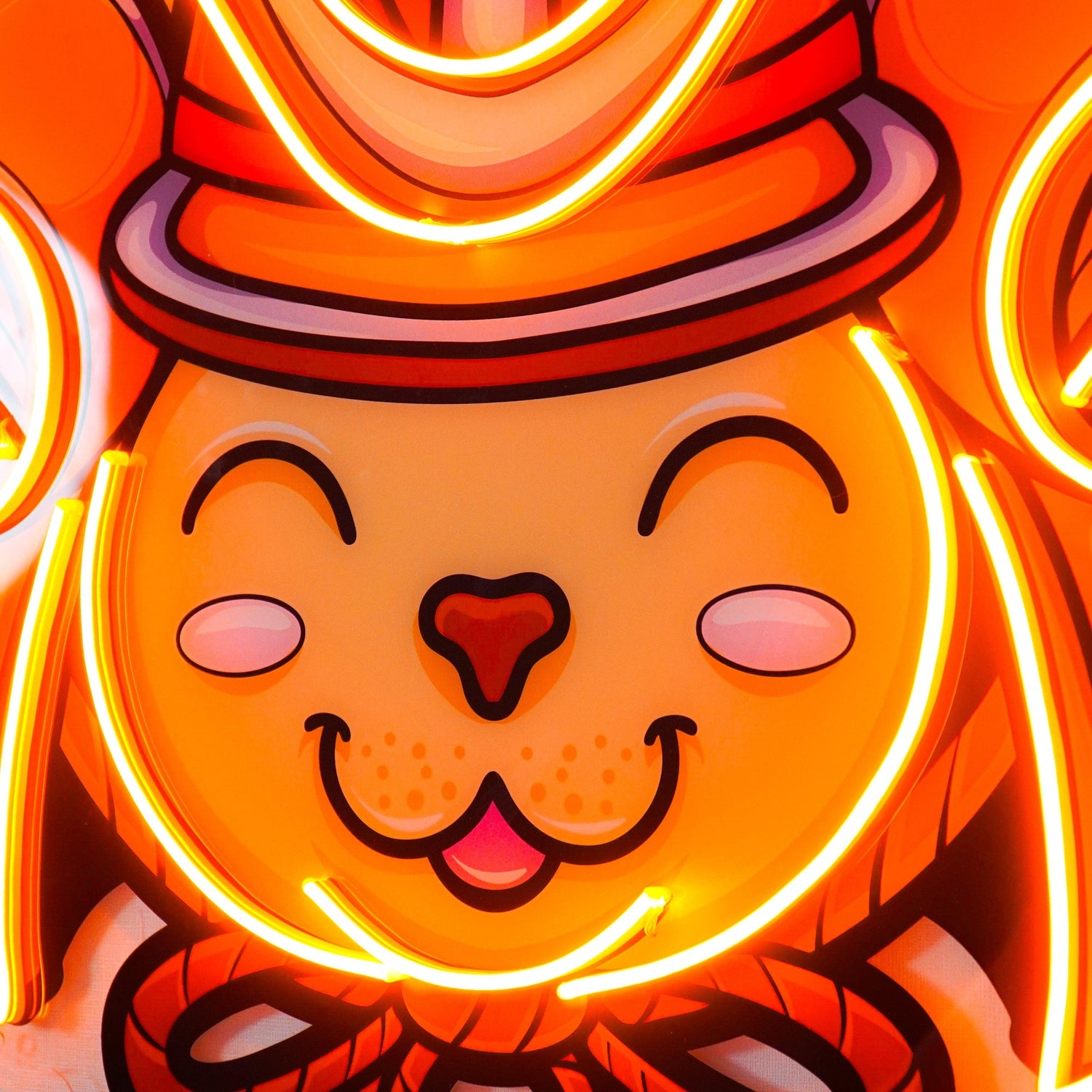 Cat Wearing Samurai Helmet Uv Printed Led Neon Sign Tropical Indoor Decor | Shineneon