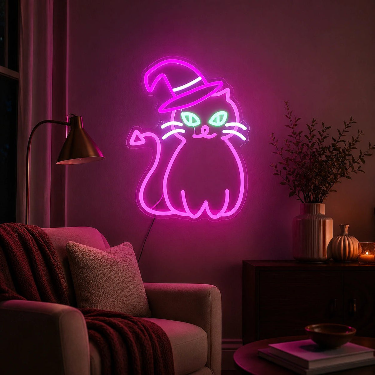 Cat Wearing Witch Hat LED Neon Sign - Shineneon