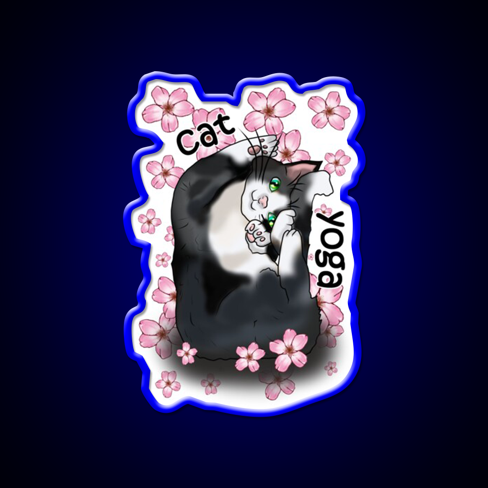 Cat Yoga With Flowers Yoga Led Neon Sign For Wellness Space Rgb Color