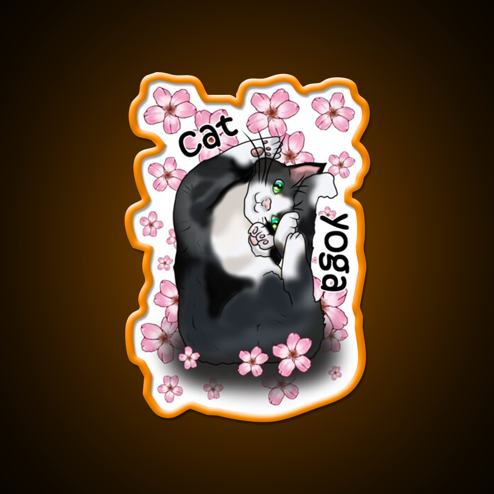 Cat Yoga With Flowers Yoga Led Neon Sign For Wellness Space Rgb Color