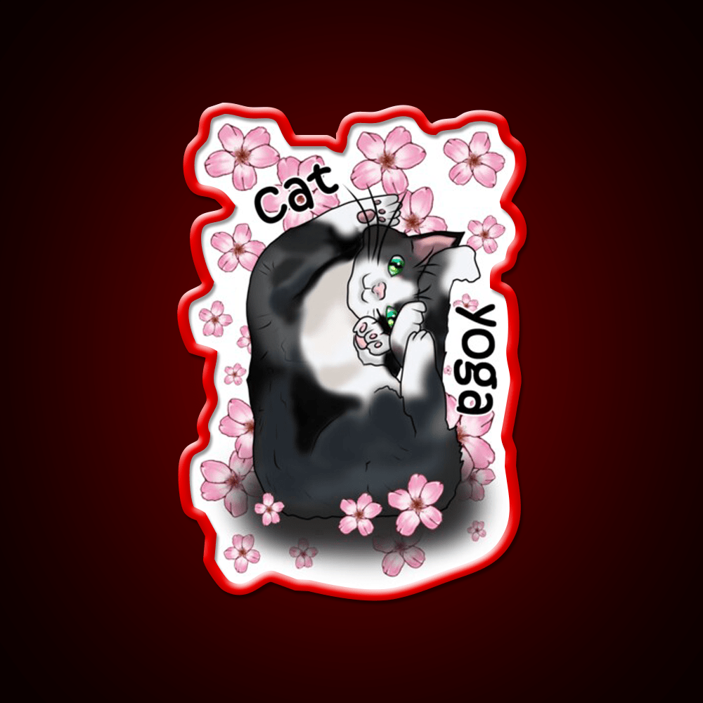 Cat Yoga With Flowers Yoga Led Neon Sign For Wellness Space Rgb Color - Shineneon