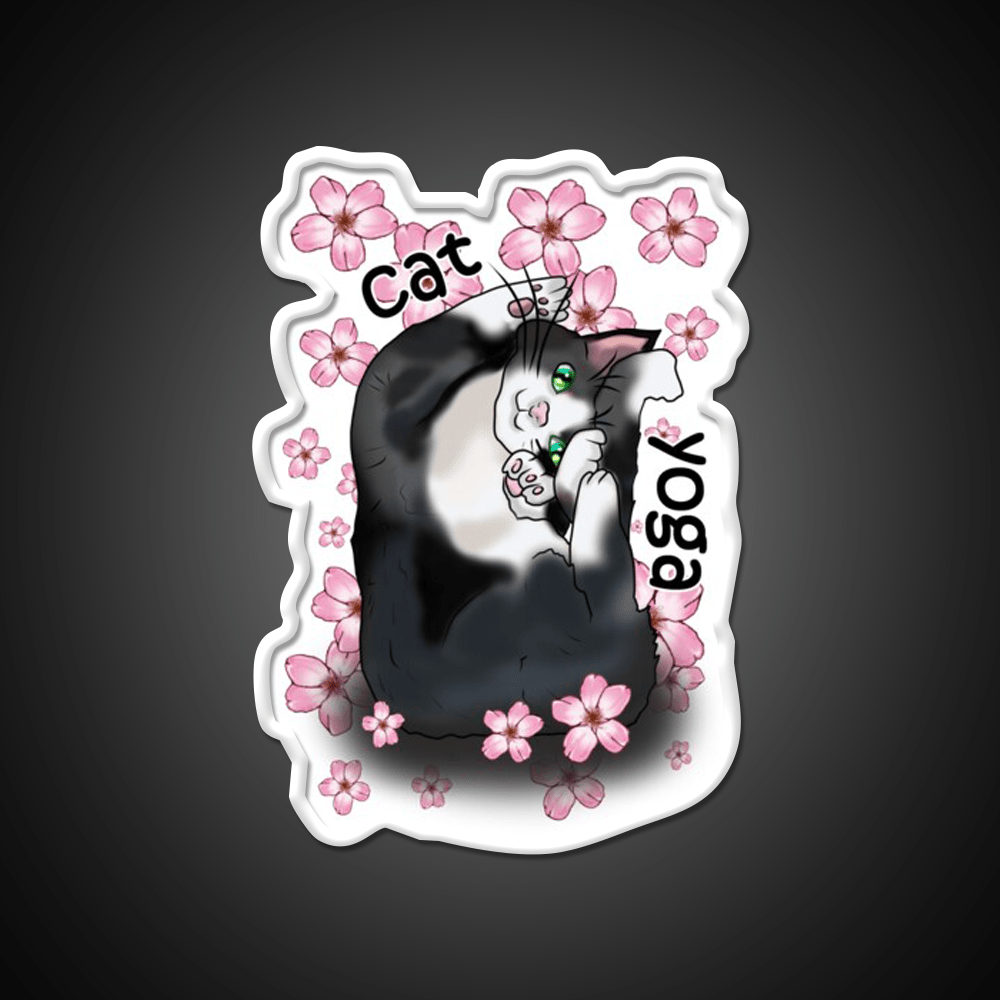 Cat Yoga With Flowers Yoga Led Neon Sign For Wellness Space Rgb Color - Shineneon