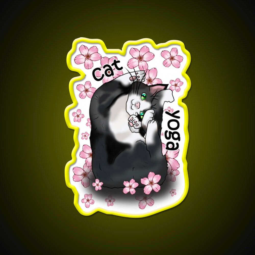 Cat Yoga With Flowers Yoga Led Neon Sign For Wellness Space Rgb Color