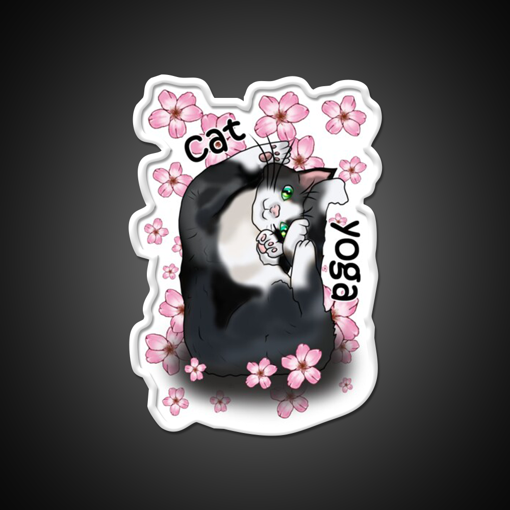 Cat Yoga With Flowers Yoga Led Neon Sign For Wellness Space Rgb Color