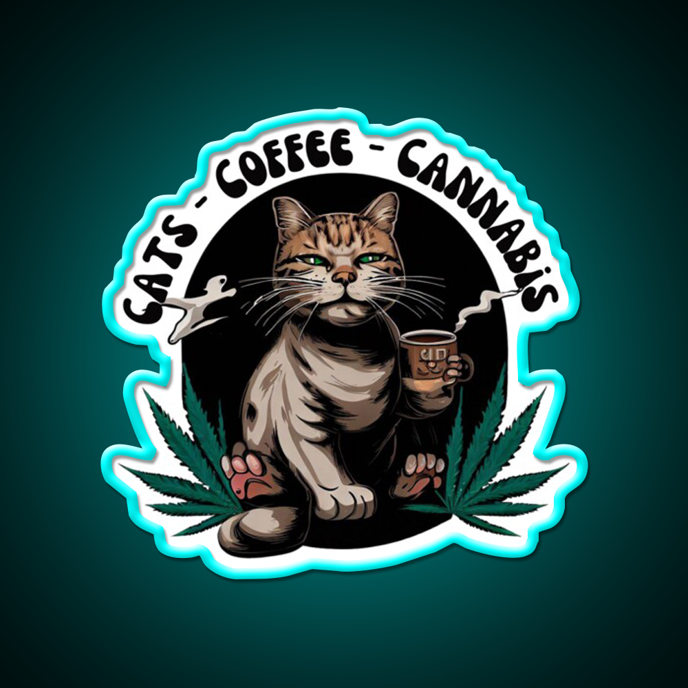 Cats Coffee Weed Weed Cat Stoner Hemp Inspired Green Leaf Led Neon Sign Rgb Color