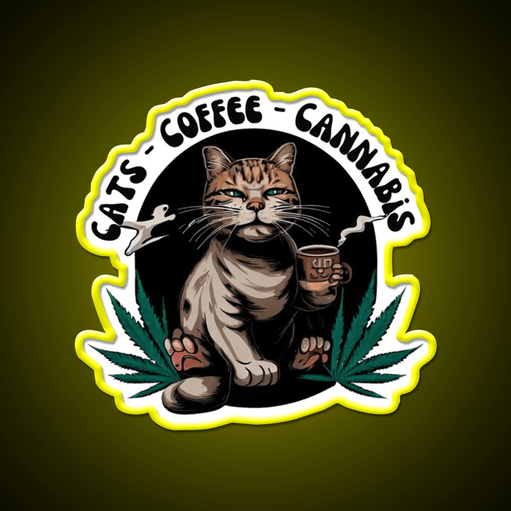 Cats Coffee Weed Weed Cat Stoner Hemp Inspired Green Leaf Led Neon Sign Rgb Color - Shineneon