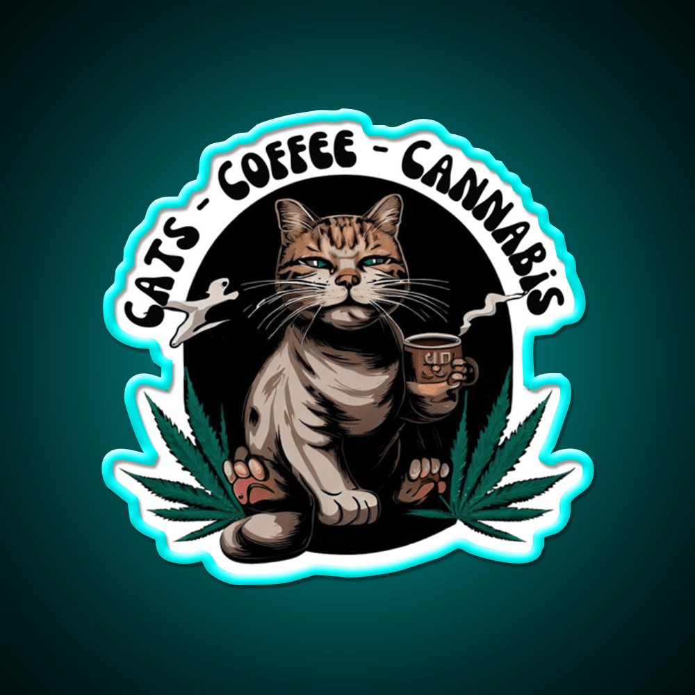Cats Coffee Weed Weed Cat Stoner Hemp Inspired Green Leaf Led Neon Sign Rgb Color - Shineneon