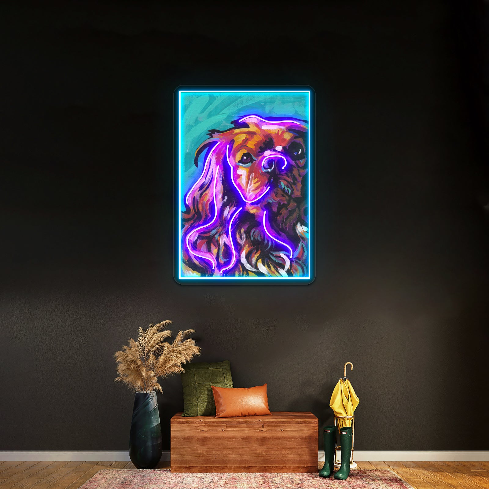 Cavalier King Charles Spaniel Colorful Dog Artwork Business Neon Sign