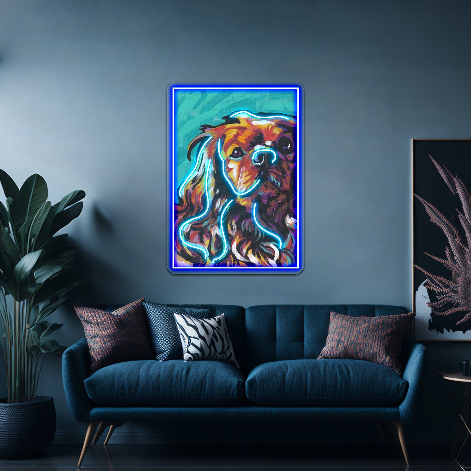 Cavalier King Charles Spaniel Colorful Dog Artwork Business Neon Sign