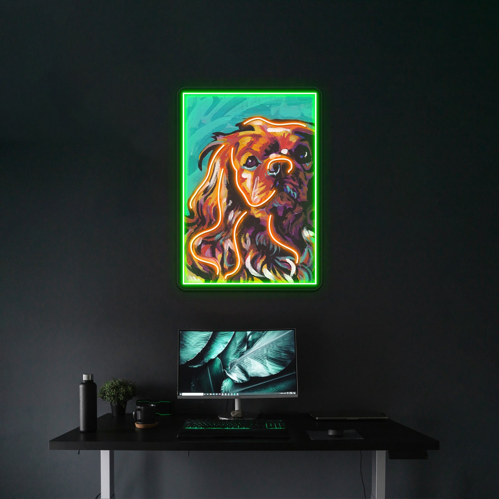 Cavalier King Charles Spaniel Colorful Dog Artwork Business Neon Sign