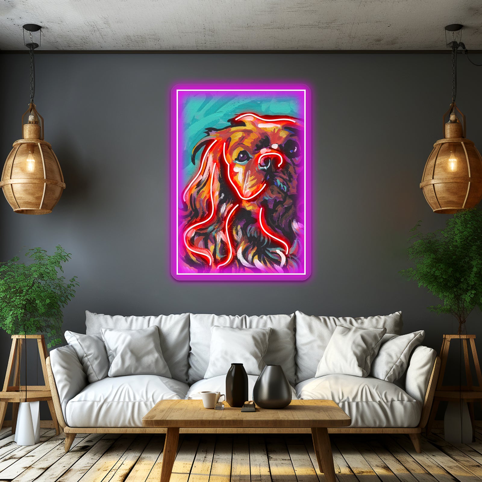 Cavalier King Charles Spaniel Colorful Dog Artwork Business Neon Sign