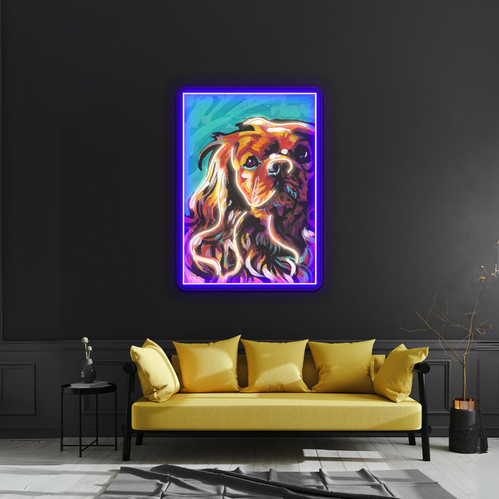 Cavalier King Charles Spaniel Colorful Dog Artwork Business Neon Sign