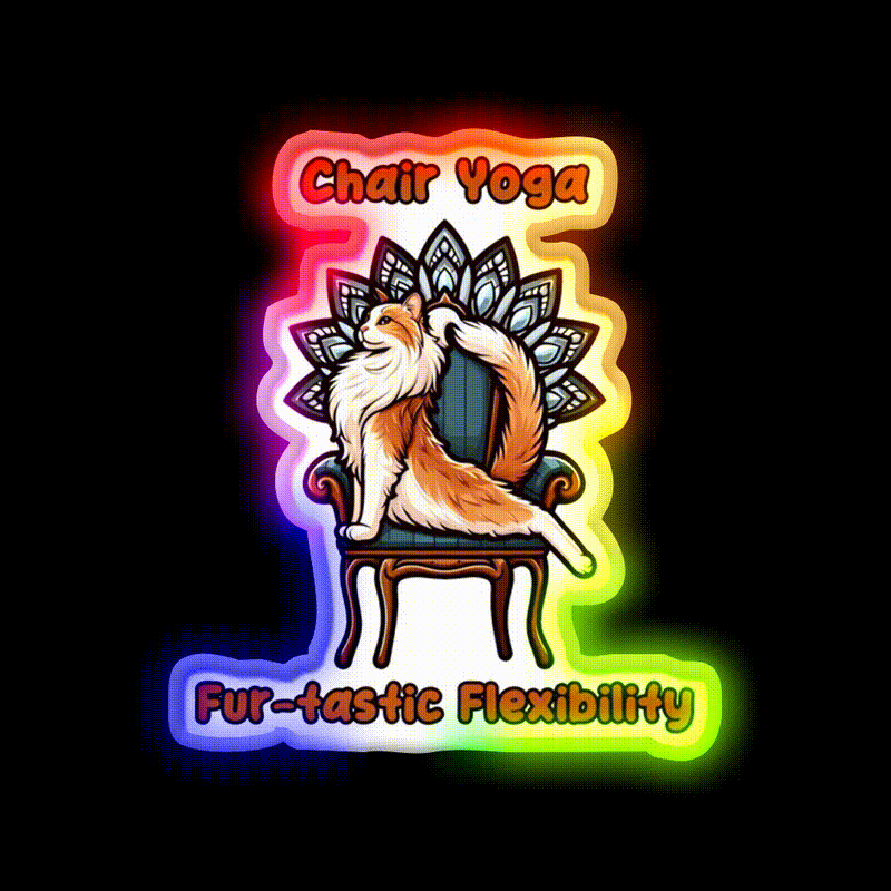 Chair Yoga Cat Pose Yoga Led Neon Sign For Wellness Space Rgb Color
