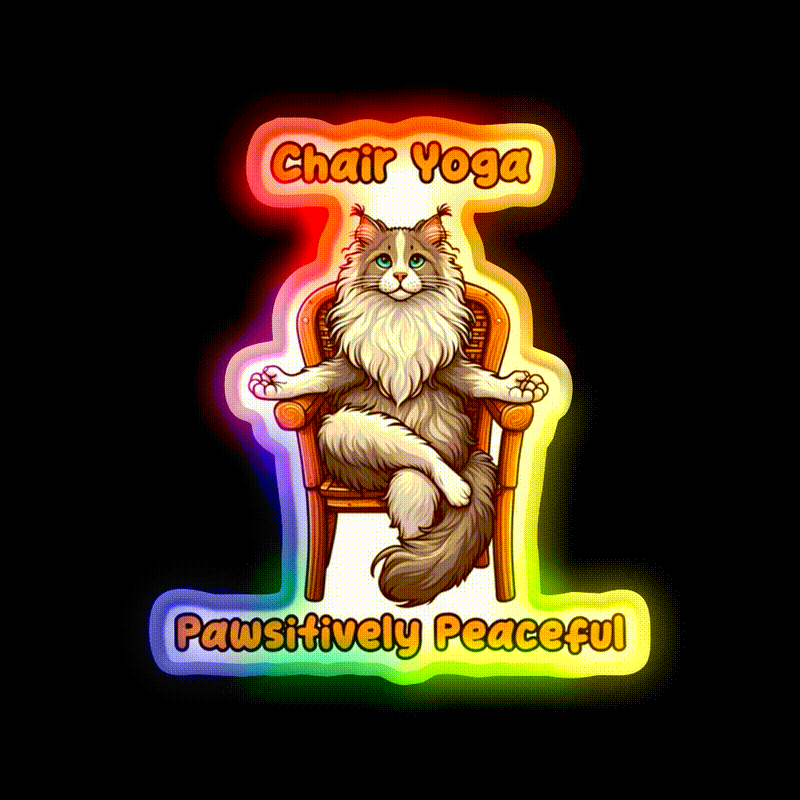 Chair Yoga Cat Pose Yoga Led Neon Sign For Wellness Space Yoga Practice Rgb Color