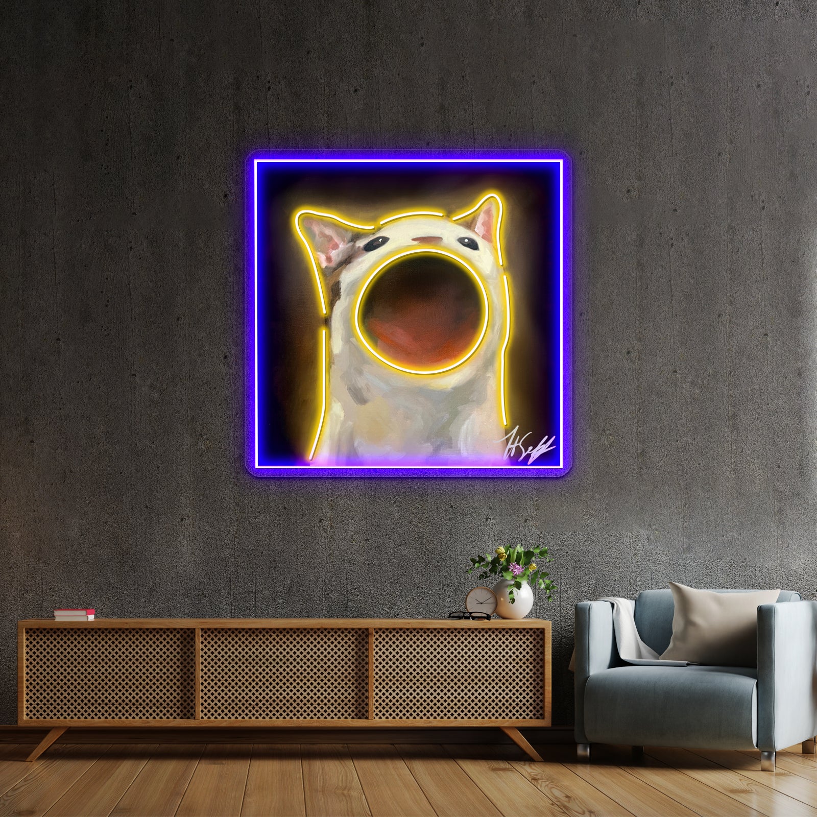 Chaotic Pop Cat Funny Design Artwork Business Neon Sign