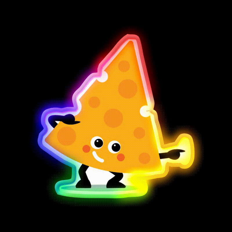 Character Fusion Just Cheese Snack Food Led Neon Sign Rgb Color - LED neon sign close-up detail