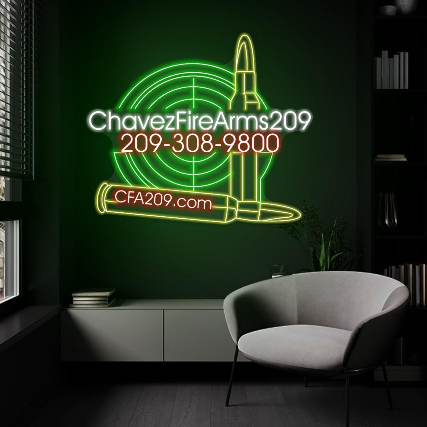 Chavezfirearms209 Green-White-Red Target Bullet Led Neon Sign For Indoor Gun Shop Decor | Shineneon