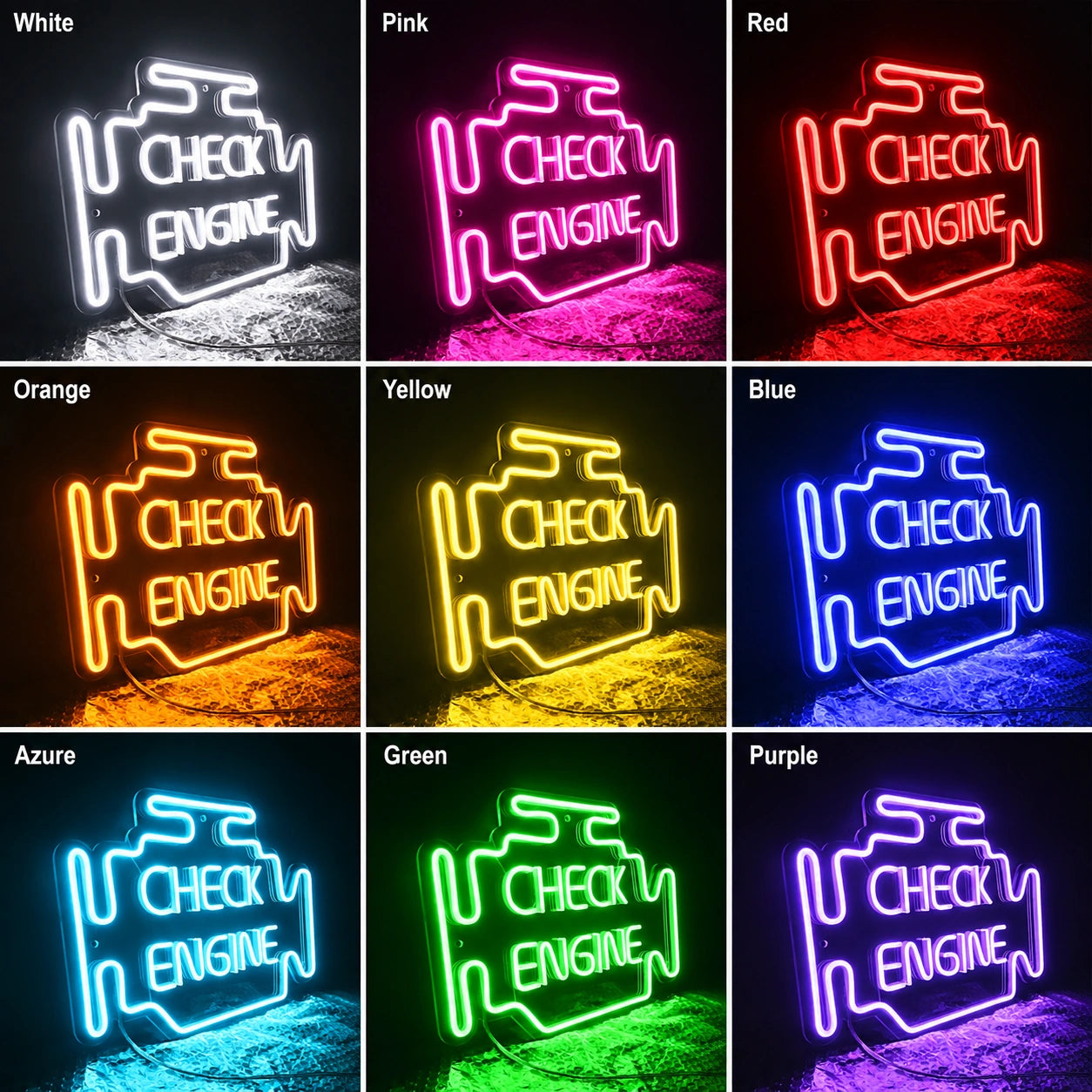 Check Engine Neon Sign Wall Art LED Neon Sign color grid