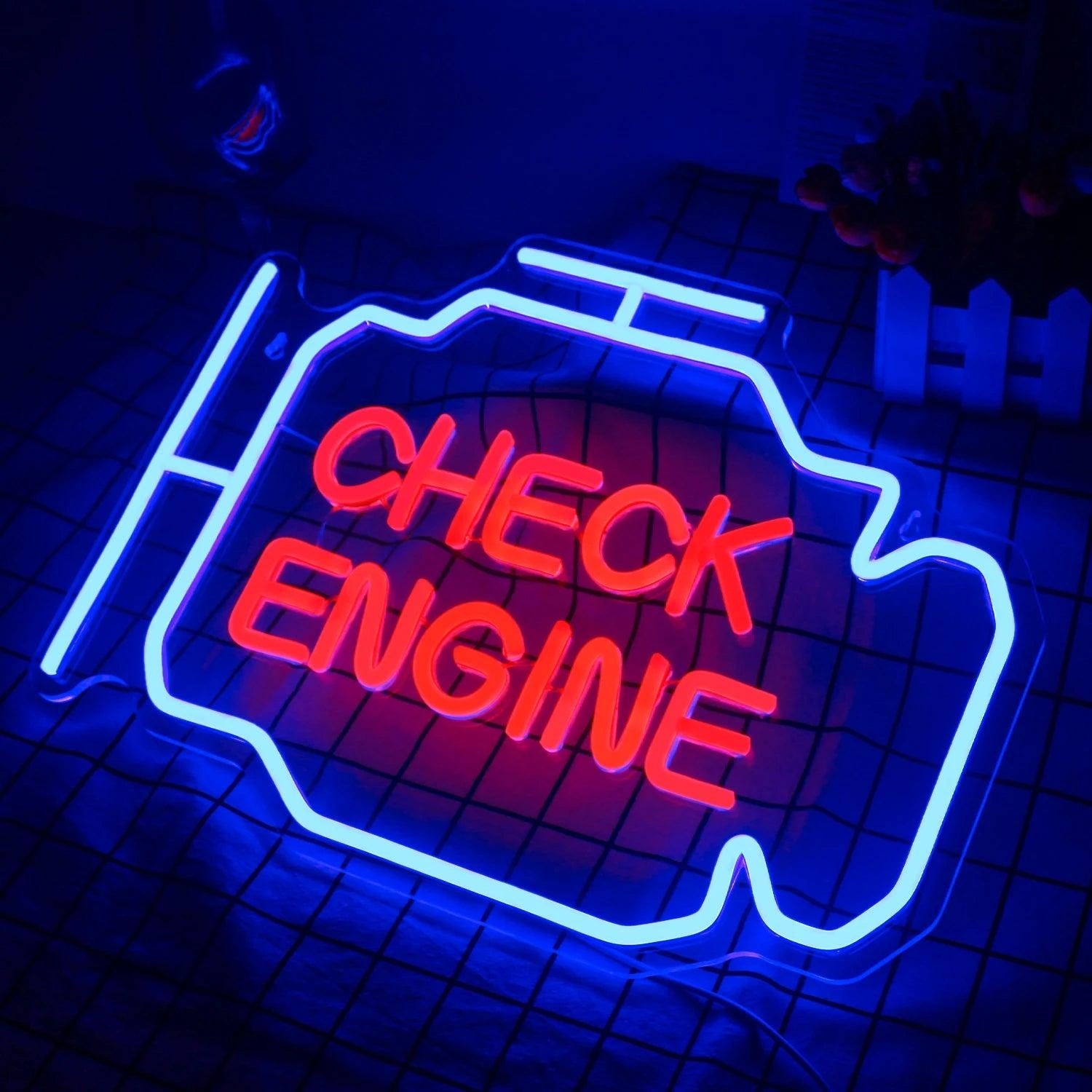 Check Engine Red-Yellow Led Neon Sign For Garage Decor | Shineneon