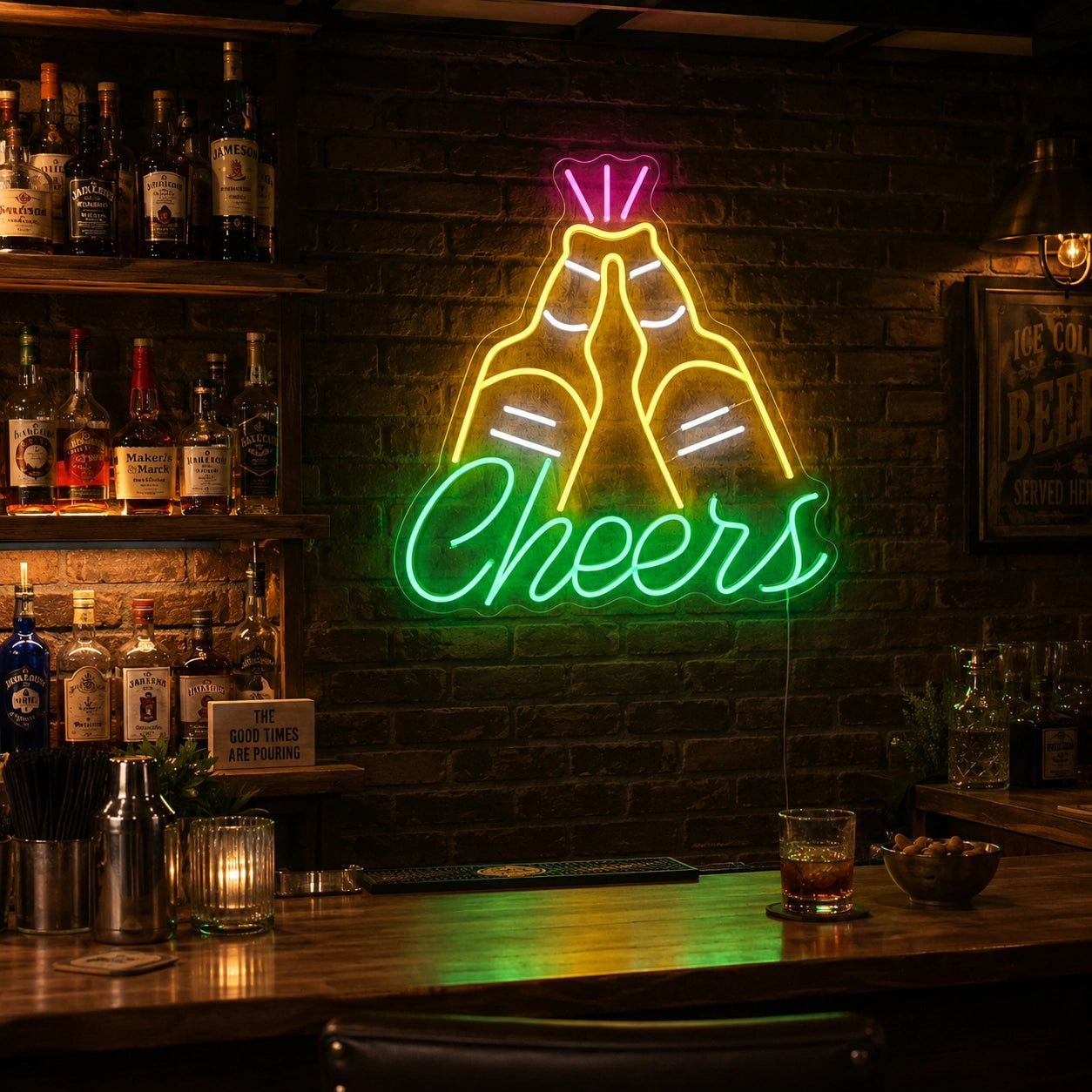 Cheers Beer Bottles Neon Sign LED Neon Sign real lifestyle scene