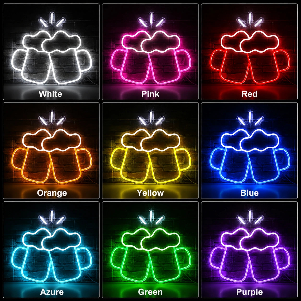 Cheers Beer Mugs Neon Sign LED Neon Sign color grid