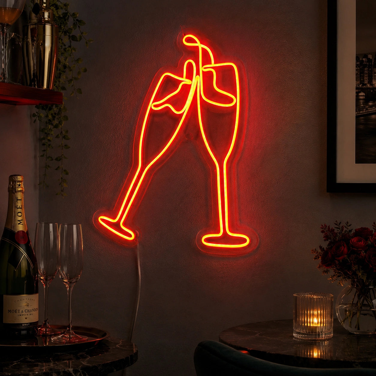 Cheers Champagne Neon Sign Wall Art LED Neon Sign real lifestyle scene
