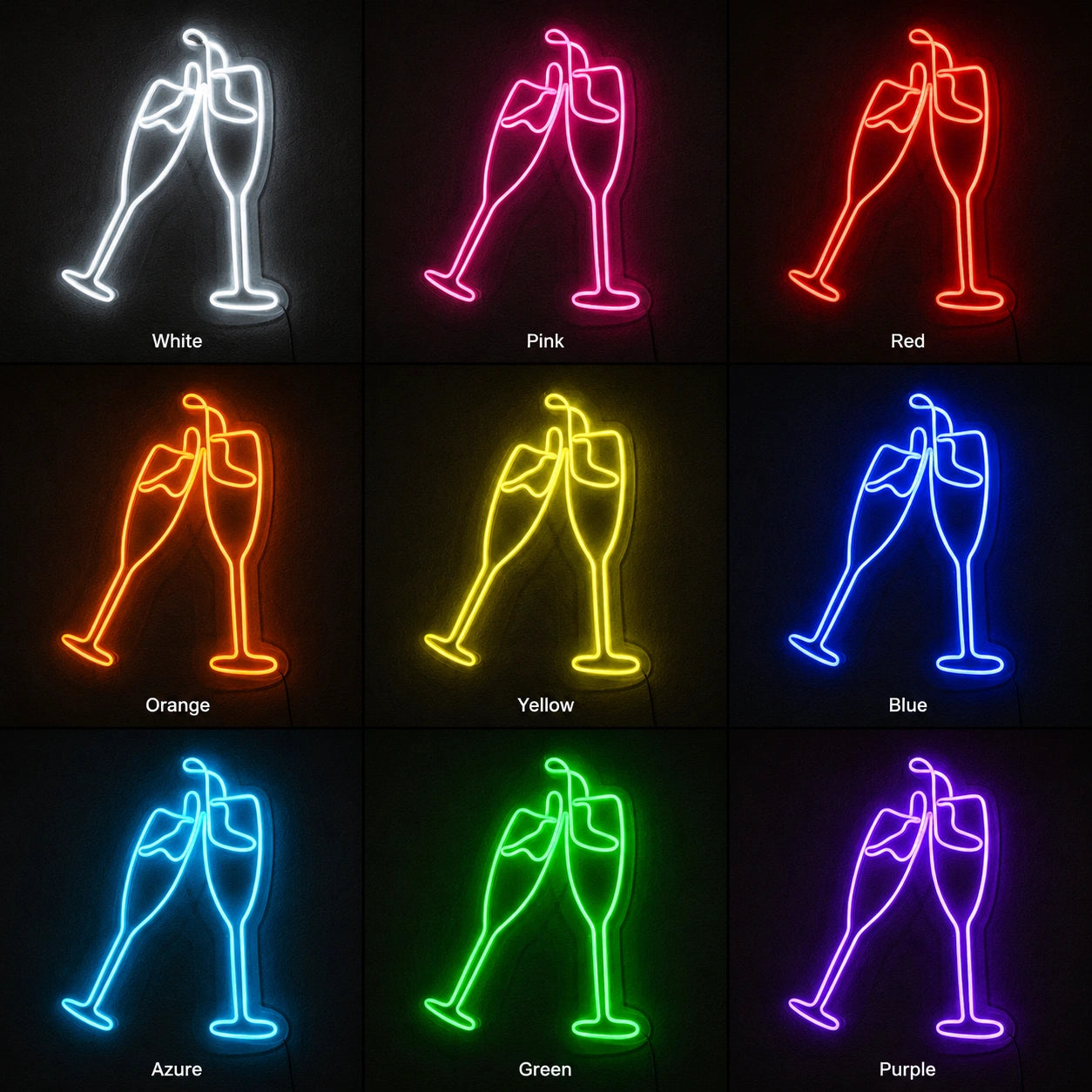 Cheers Champagne Neon Sign Wall Art LED Neon Sign color grid